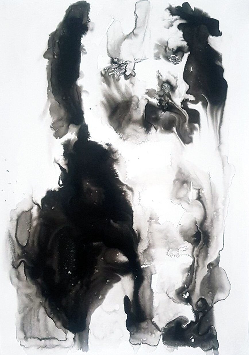 Verschwommene Schönheit, 2020 
Schellack, Tusche auf Steinpapier 
50 X 70 cm