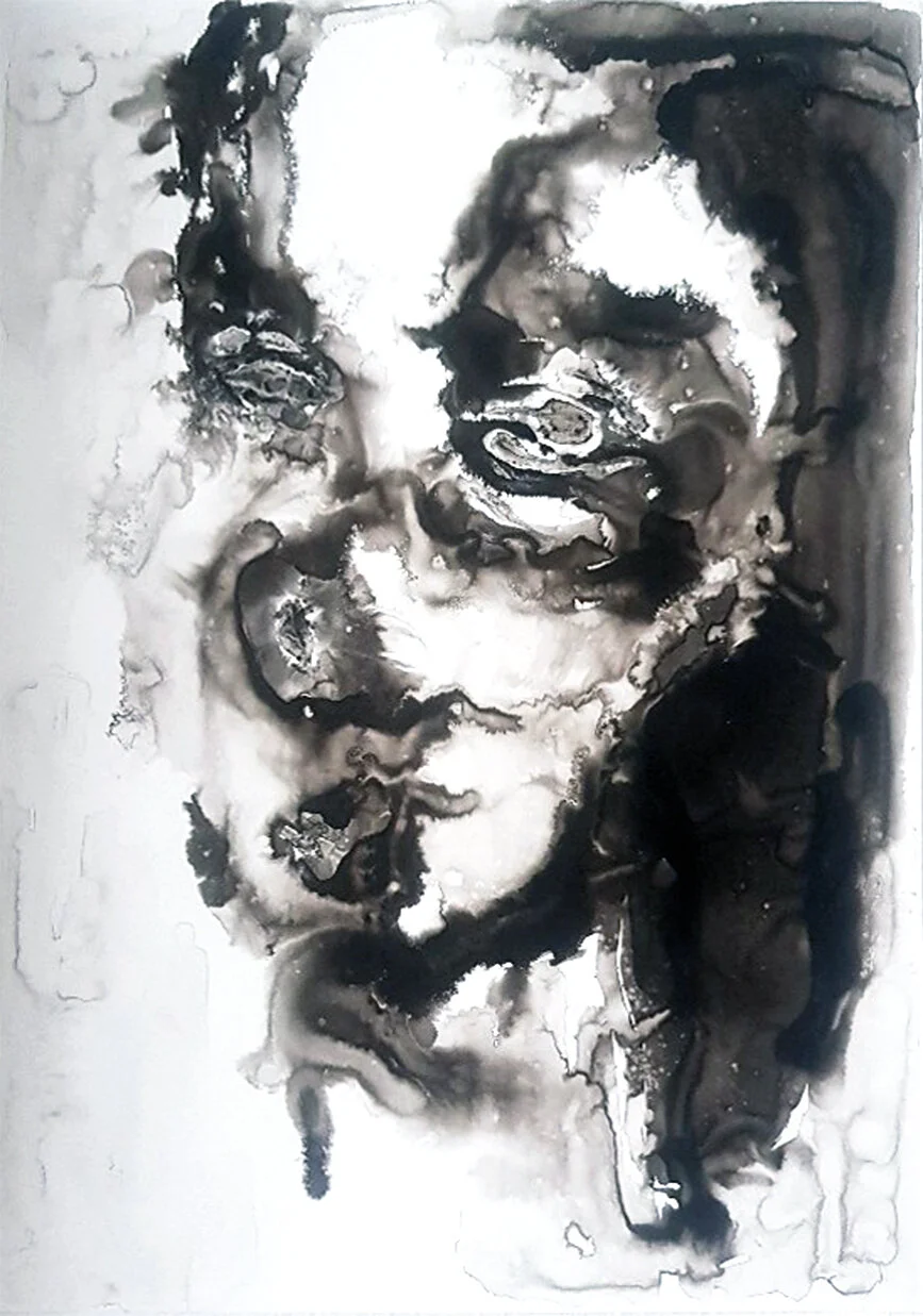 Verschwommene Schönheit, 2020 
Schellack, Tusche auf Steinpapier 
50 X 70 cm