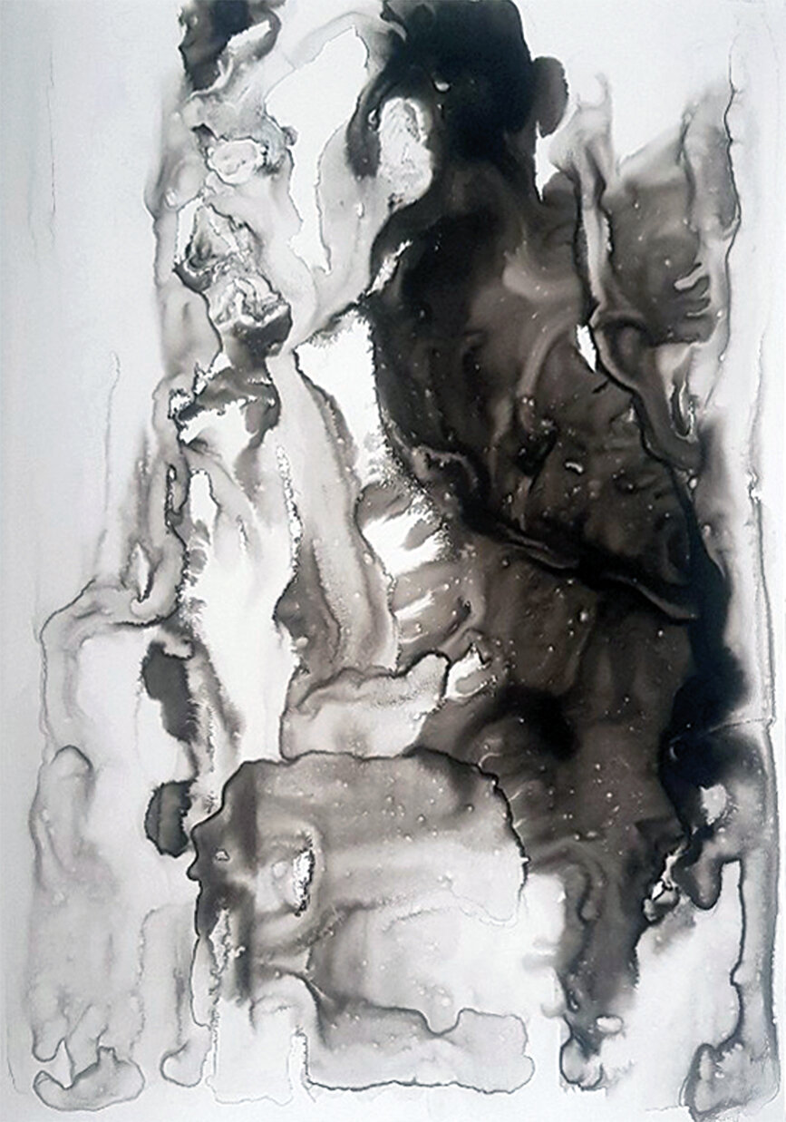 Verschwommene Schönheit, 2020 
Schellack, Tusche auf Steinpapier 
50 X 70 cm