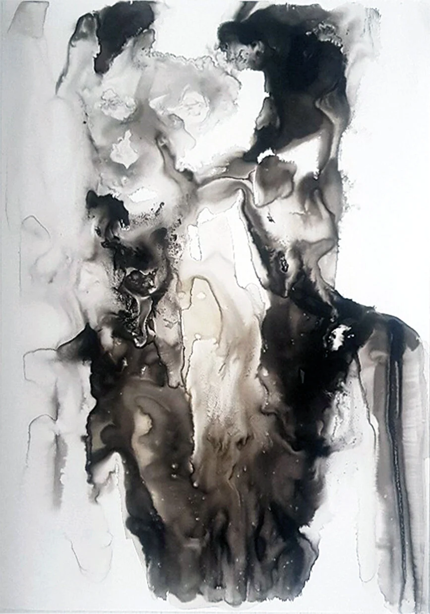 Verschwommene Schönheit, 2020 
Schellack, Tusche auf Steinpapier 
50 X 70 cm