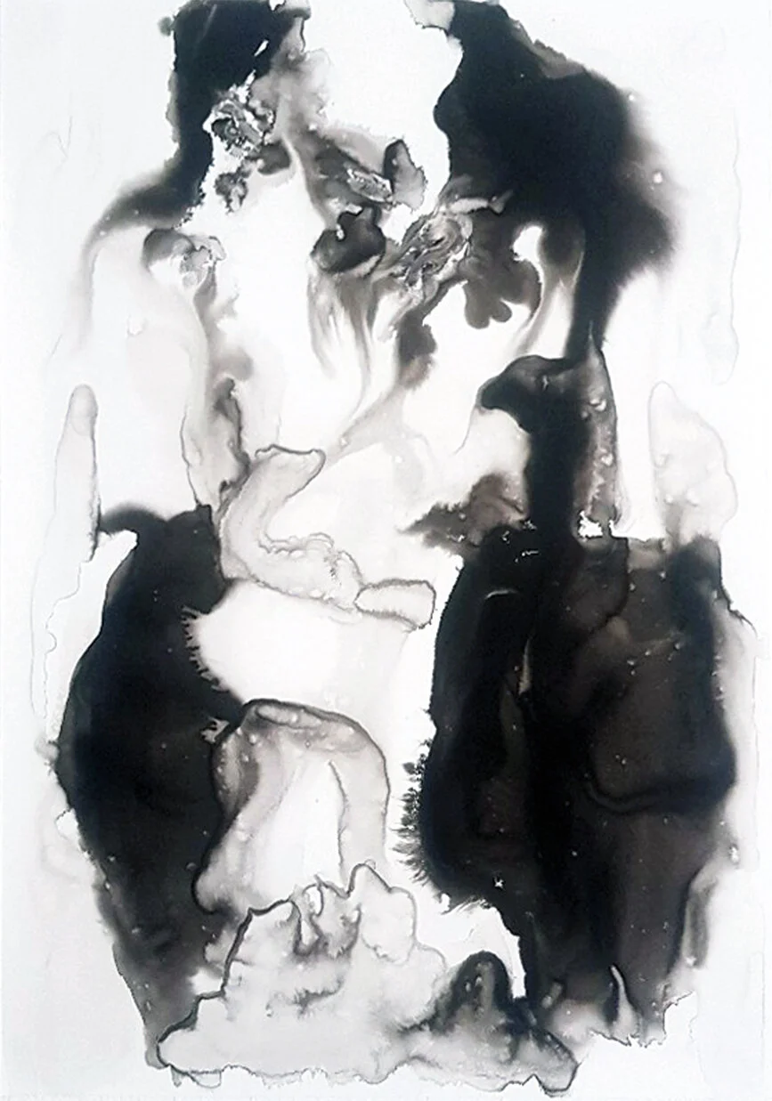 Verschwommene Schönheit, 2020 
Schellack, Tusche auf Steinpapier 
50 X 70 cm