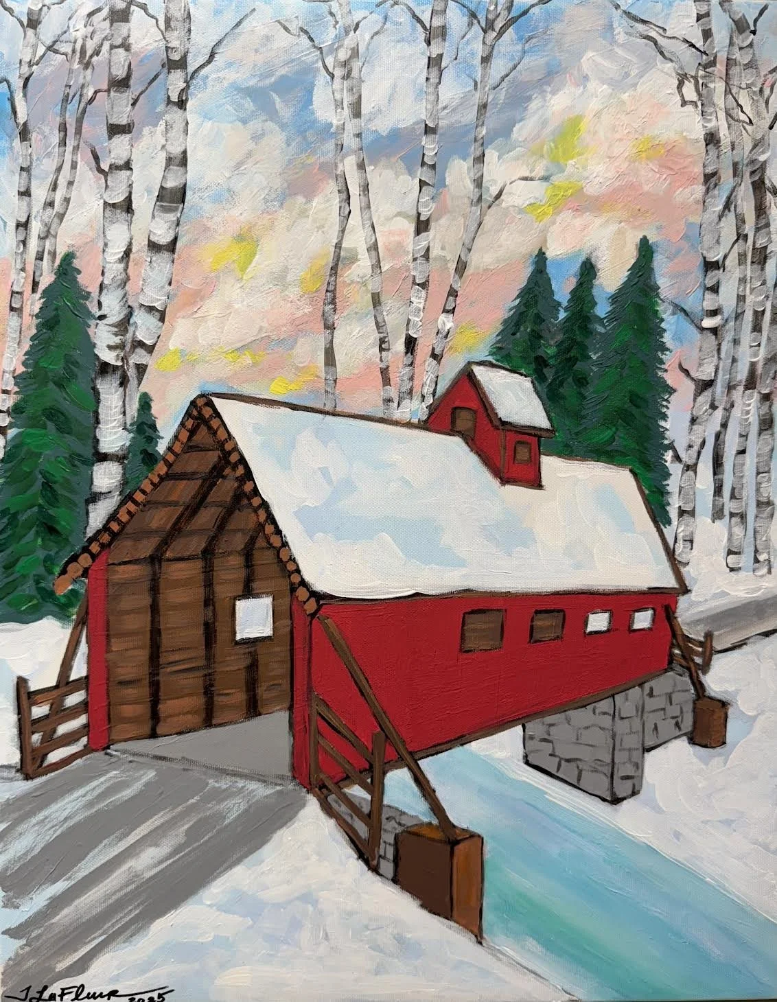 "Covered Bridge in Winter" 20 X 16" $650