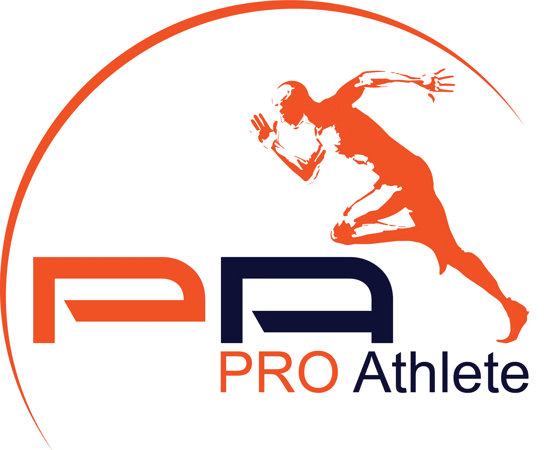 En logo med en löpande figur i orange och texten "PRO Athlete" där "PRO" är orange och "Athlete" är mörkblå.