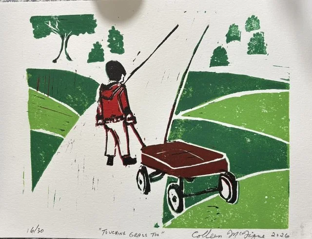Touching Grass Too - Four-colour Linocut Print