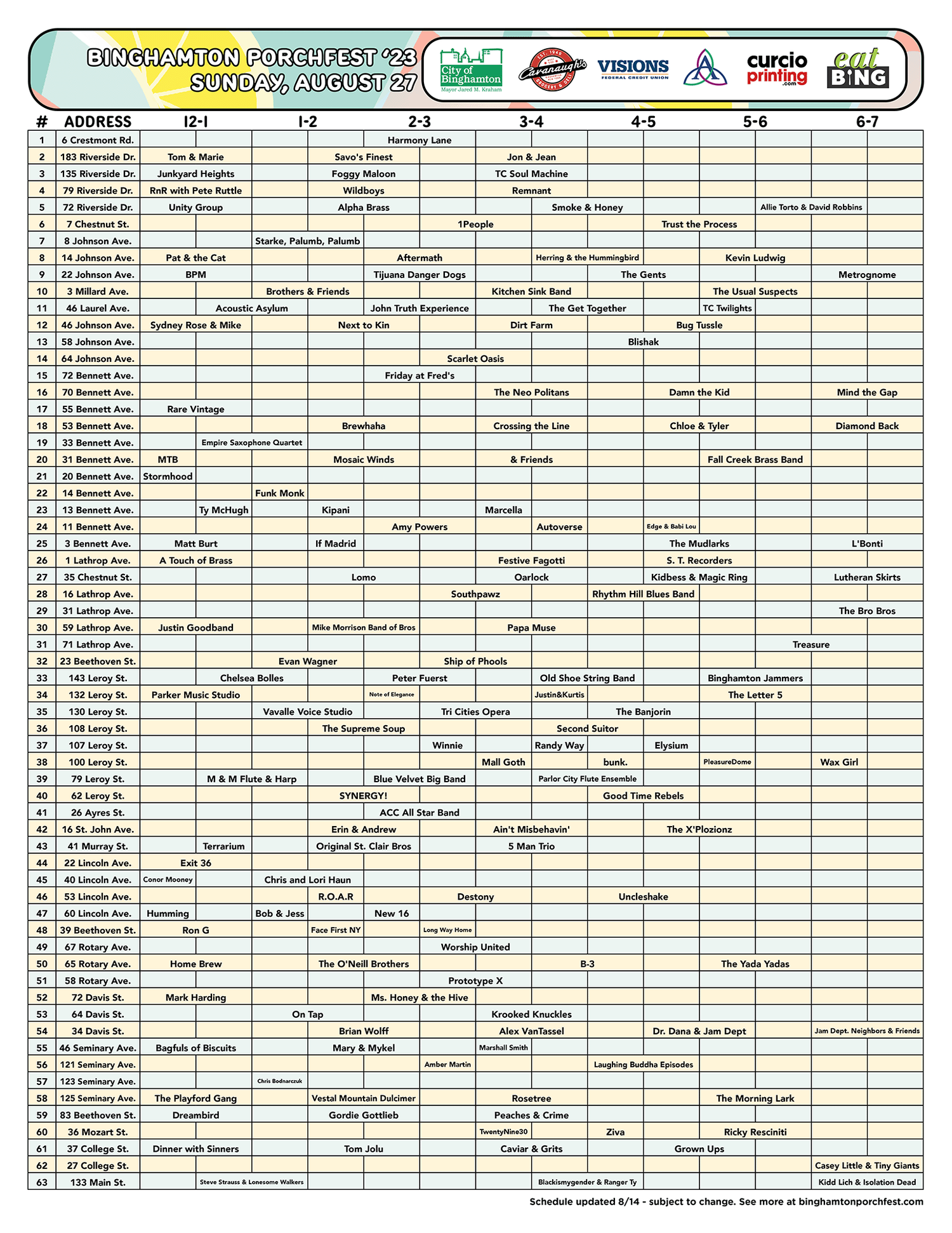 Schedule — Binghamton Porchfest