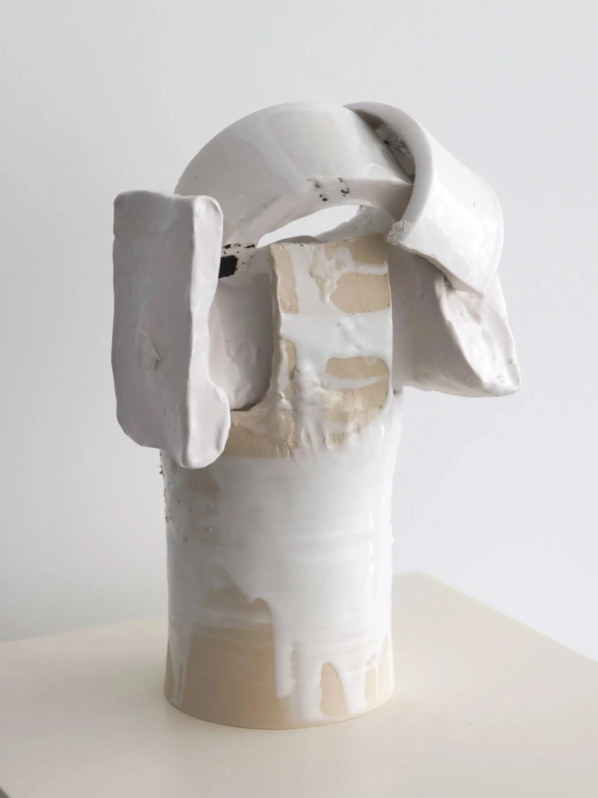 Bones, 2026
Stoneware, porcelain, glaze, eggshells
16 × 10 × 10 in (41 × 25 × 25 cm)