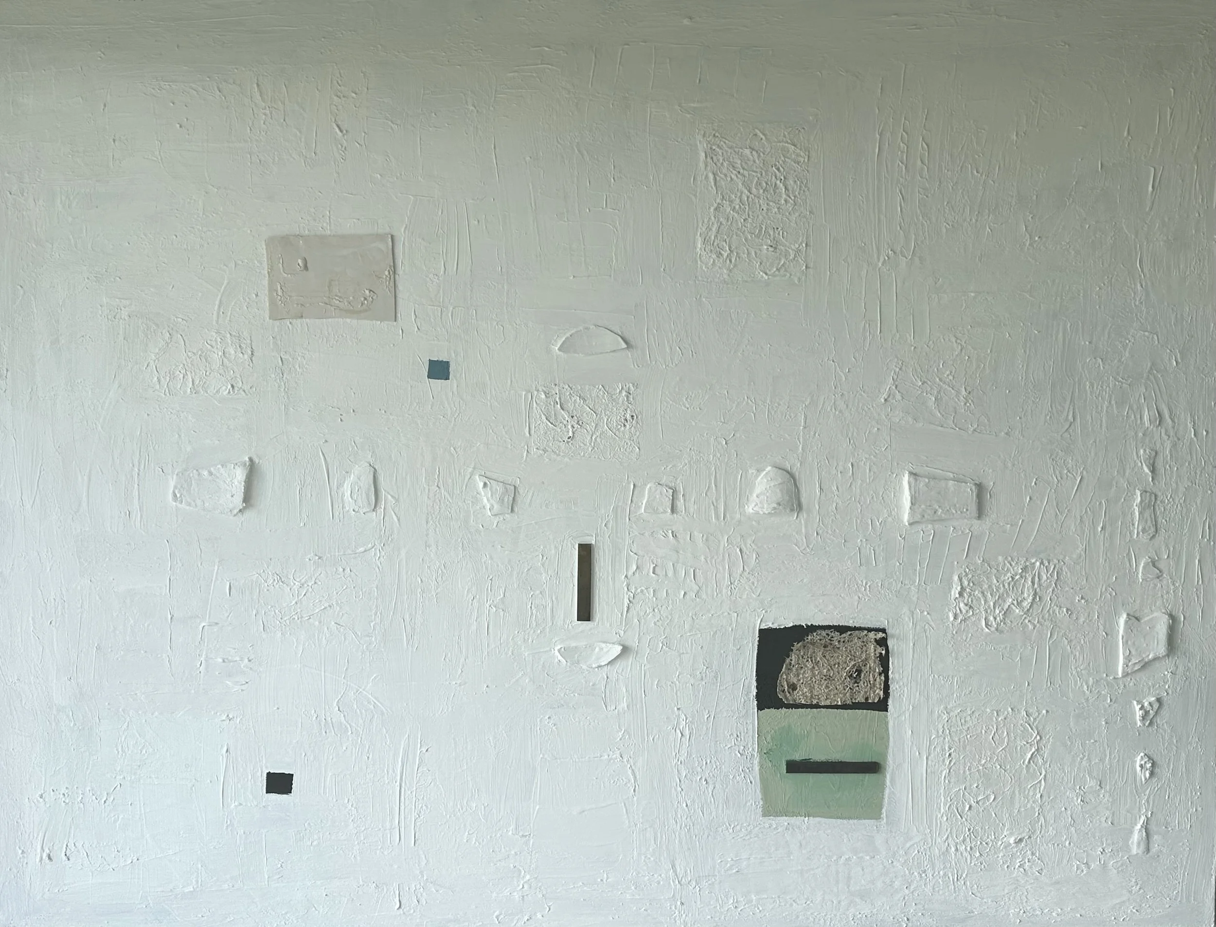 The Barn, 2024
74 x 98 in (187.96 x 248.92 cm)
Stoneware, porcelain, glaze, handmade kozu papers (bark of mulberry tree), wood, iron, plaster, acrylic and oil on canvas