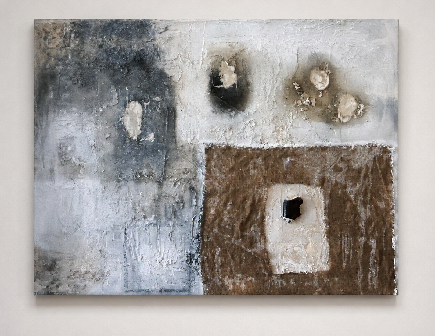 Snowstorm, 2026
Stoneware, plaster, hessian, eggshell, sand, acrylic and oil on linen
36 x 48 in. (91.4 x 121.9 cm)