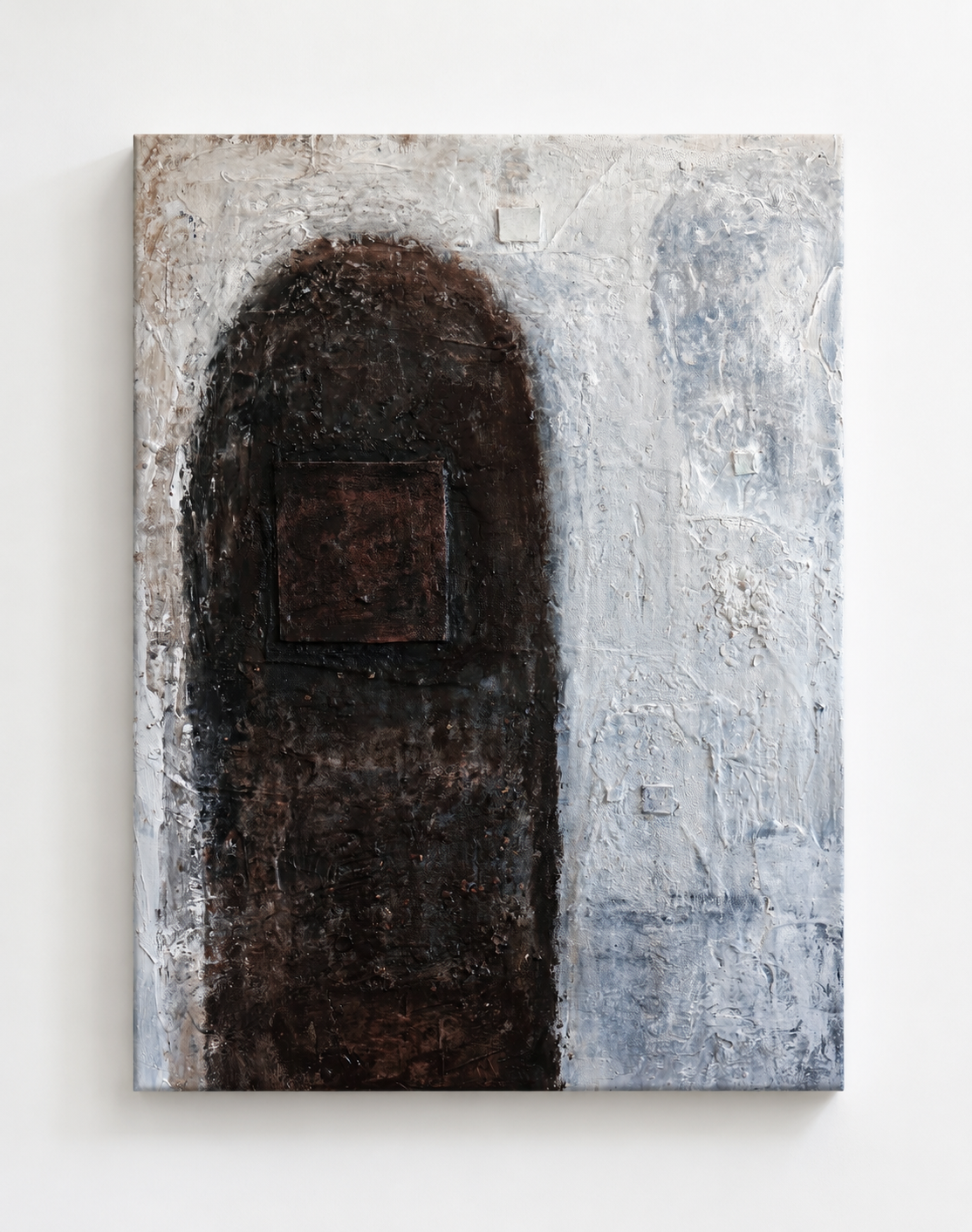 Crew II, 2026
Porcelain, stoneware, eggshell, plaster, sand, acrylic and oil on linen
48 x 36 in (121.9 x 91.4 cm)