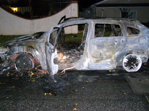 Bruce's car, post-firebomb