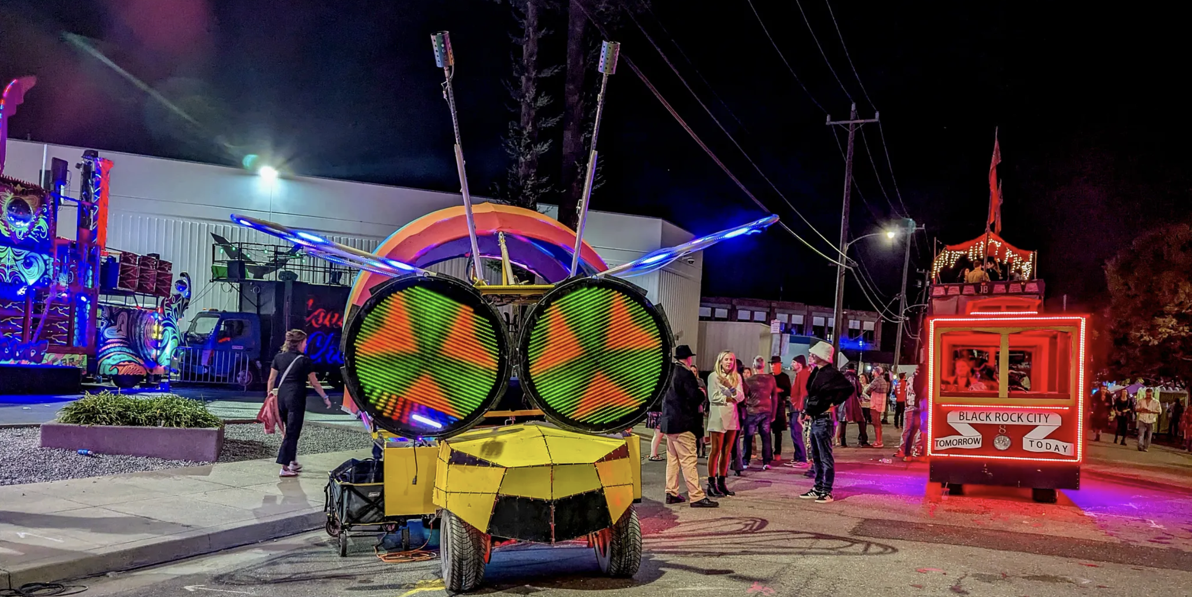 Bee art car at burning man decompression event 2025 at the loom oakland.