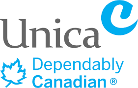 Unica logo with text 'Dependably Canadian' and a blue maple leaf