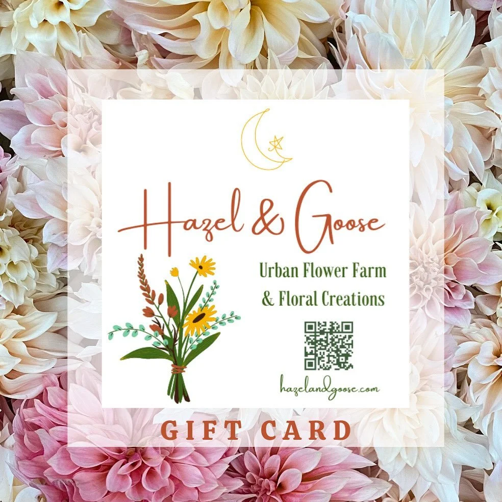 Still searching for the perfect gift? Give the gift of flowers and creativity with a 𝓗𝓪𝔃𝓮𝓵 &amp; 𝓖𝓸𝓸𝓼𝓮 𝓖𝓲𝓯𝓽 𝓒𝓪𝓻𝓭! ✨💐 
Whether it&rsquo;s fresh blooms, floral design classes, flower subscriptions, or wedding event florals, this gift