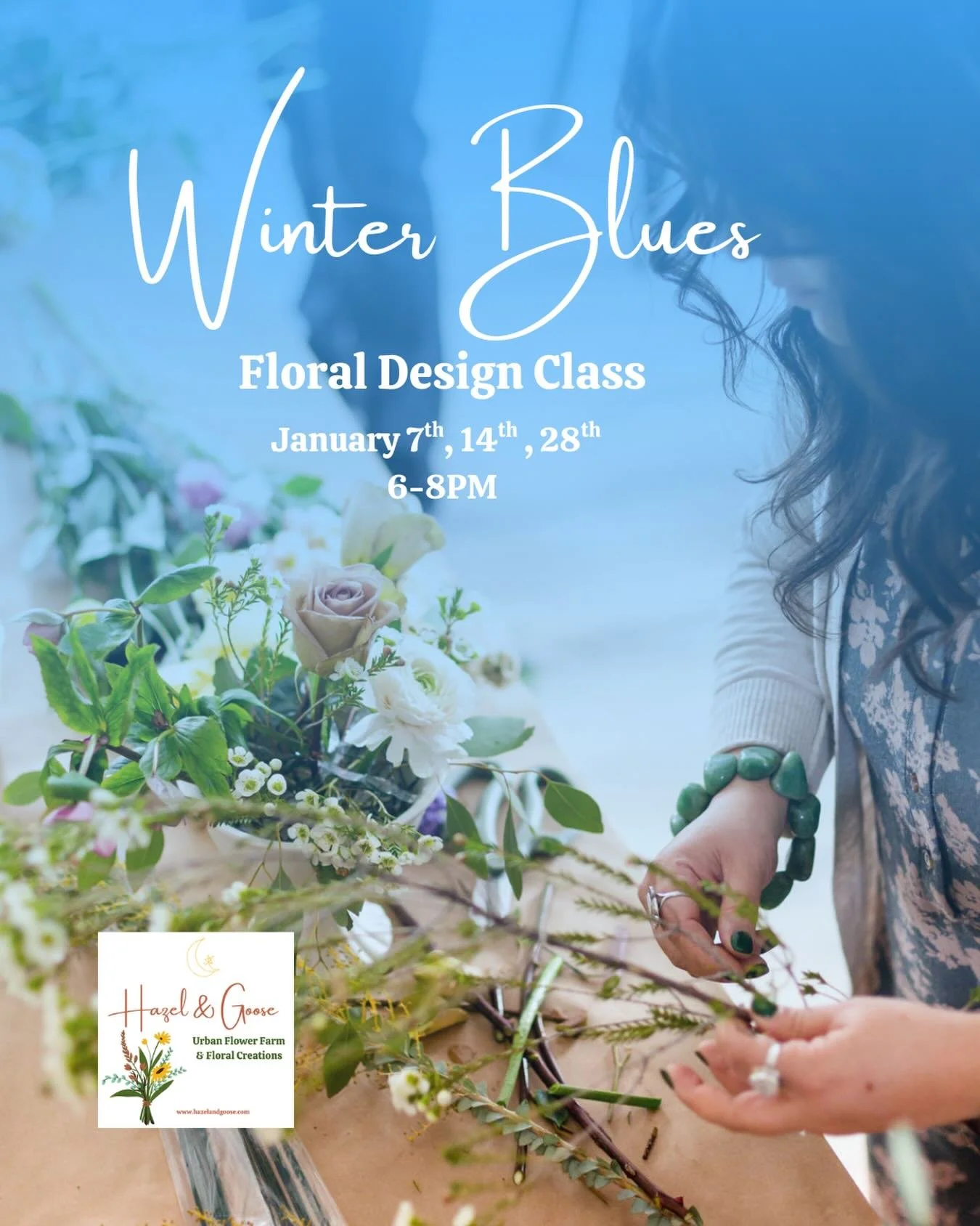 Chase away the Winter Blues with flowers, creativity, and a little studio magic!

During our floral design classes let your imagination run wild as we guide you in creating a beautiful and magical floral arrangement.

$95 includes the flower experien