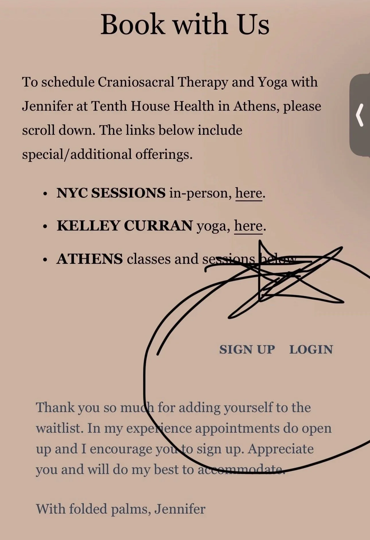 Screenshot of booking page