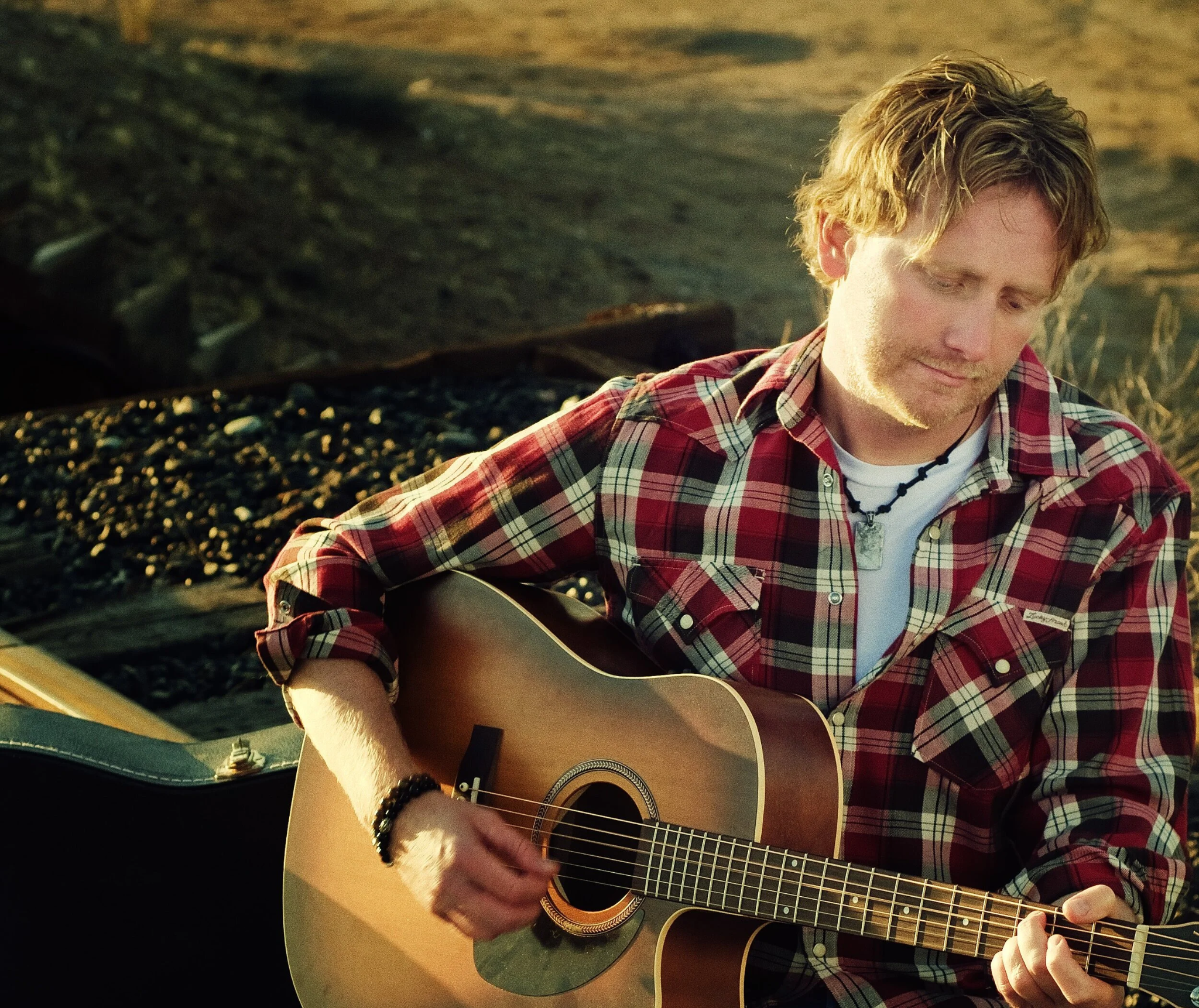 American singer-songwriter Scott Helmer performing with an acoustic guitar.