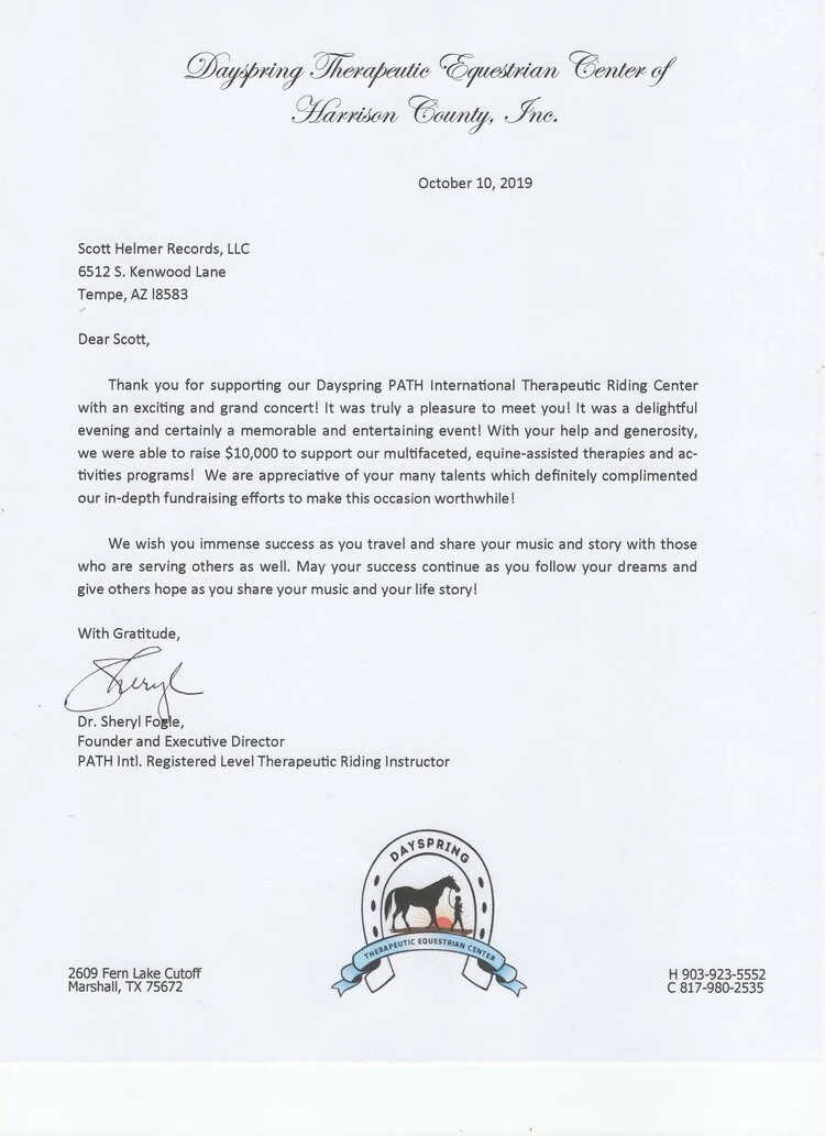Letter of Recommendation – Dayspring Therapeutic Equestrian Center