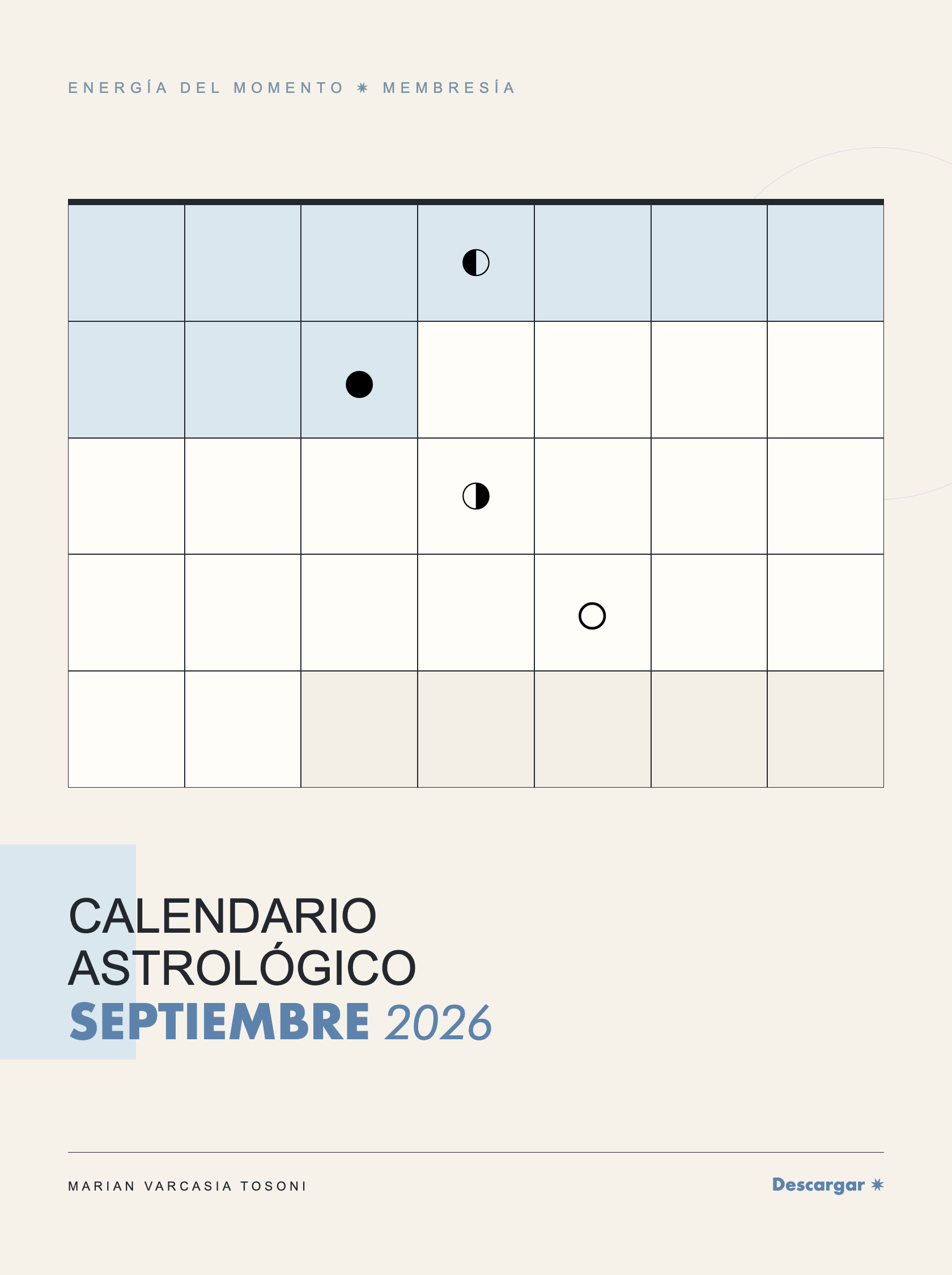 Calendario Astrológico de Septiembre 2026