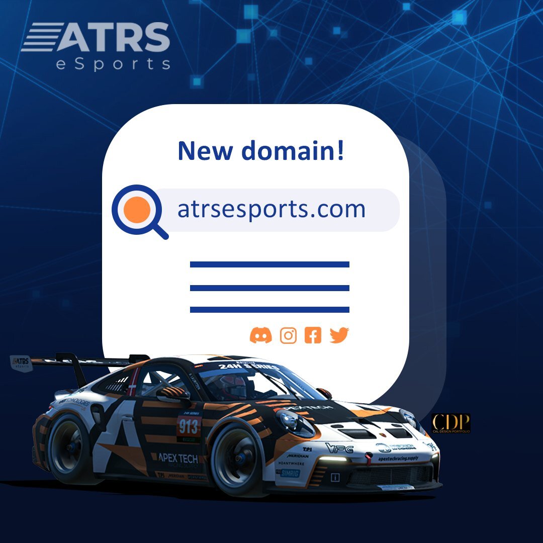 📢🚨 New Domain! 🚨📢

Atrs eSports has a new domain, can you guess what it is?

Feel free to check out the team's website www.atrsesports.com

Team &amp; Sponsors:
@apextechnologiesus
www.apextechracing.supply
@ascher.racing
@prosimrig
@precision_si