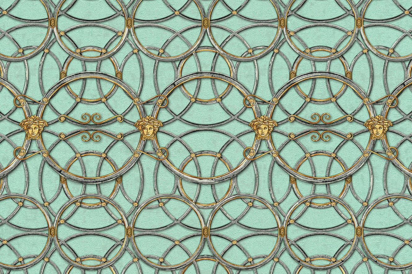 La Scala Del Palazzo - Wallpaper - 70x1005H cm - PR 64cm - Pattern - Turquoise with Pewter and Gold - 2019 37049-7 (1).jpeg