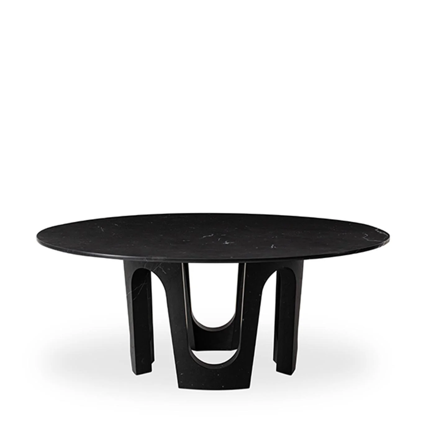 Arches - Dining Table - DIA 180x73H cm - Structure One Block of Marquina Marble - Satin Brushed Salt Finish - V Shaped Base .jpg