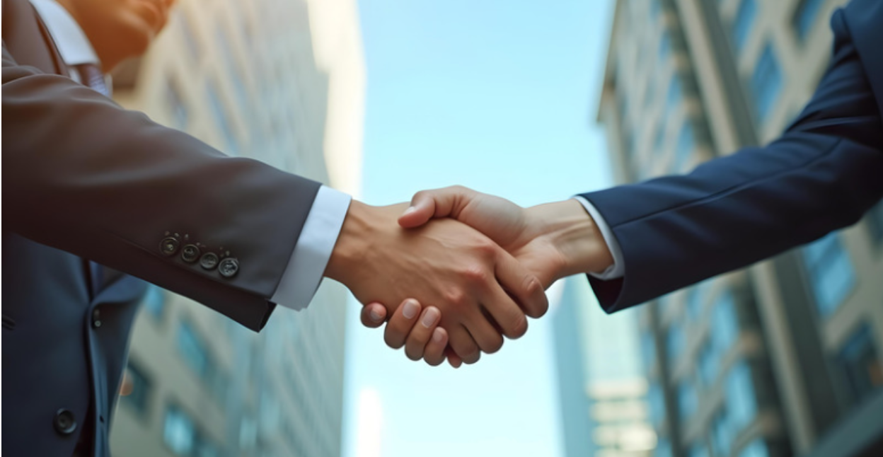 Japanese salary men shaking hands