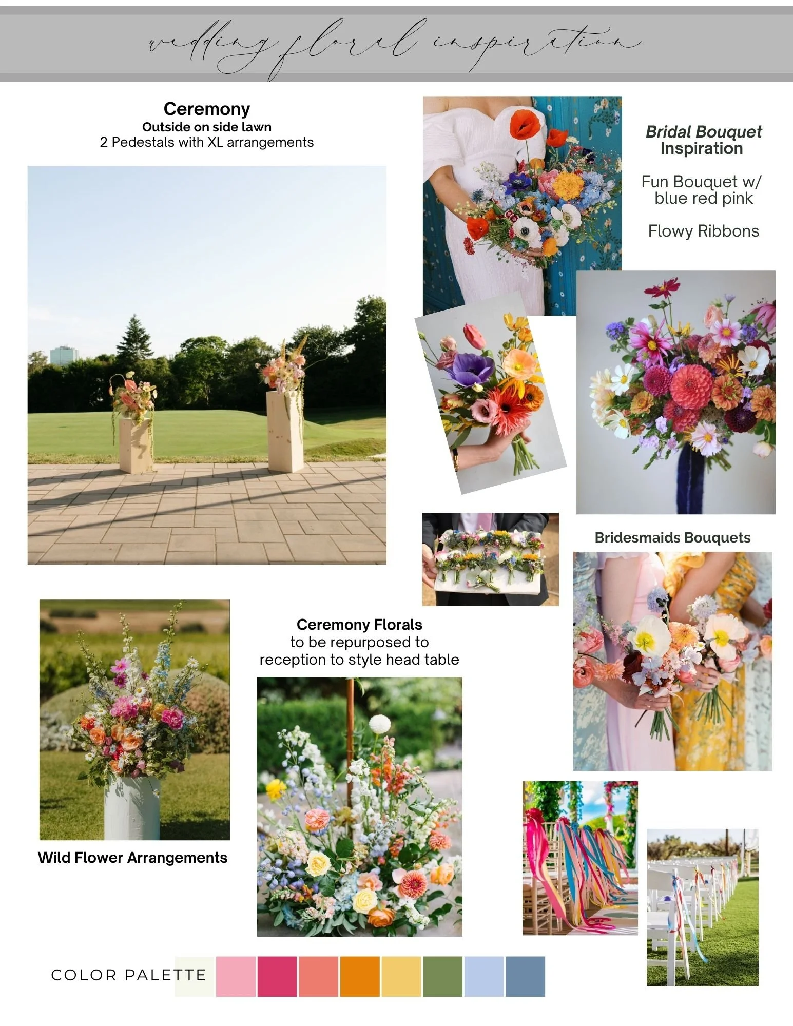 A peek at the vibrant wildflower palette for our May 16th wedding at St. Francis Hall. This 'Sunset' color story is a 2026 favorite!
