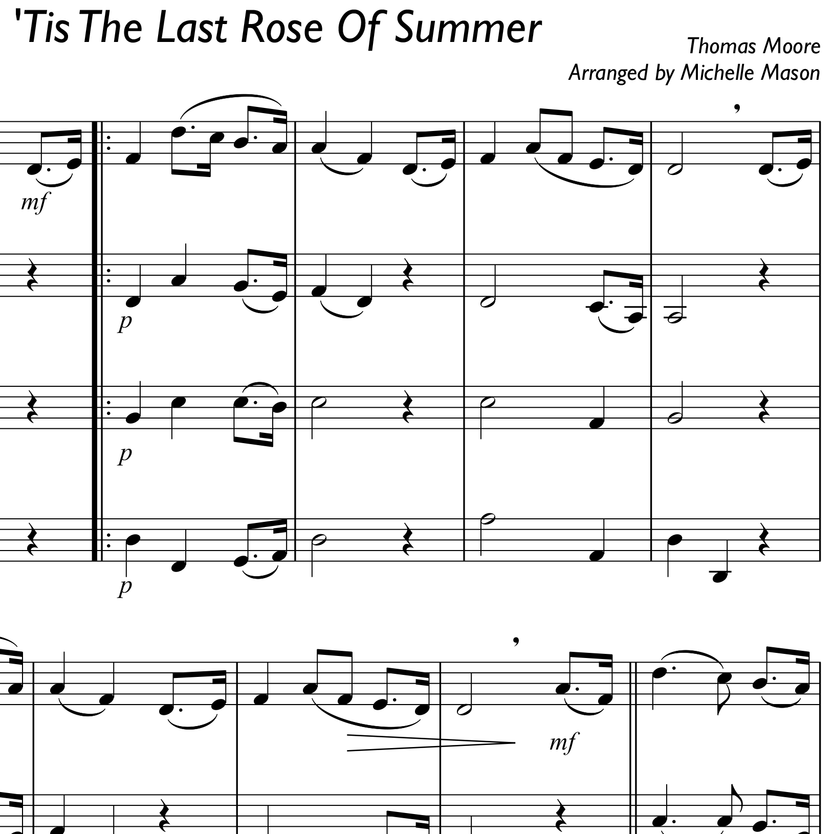 'Tis The Last Rose of Summer - D major 
