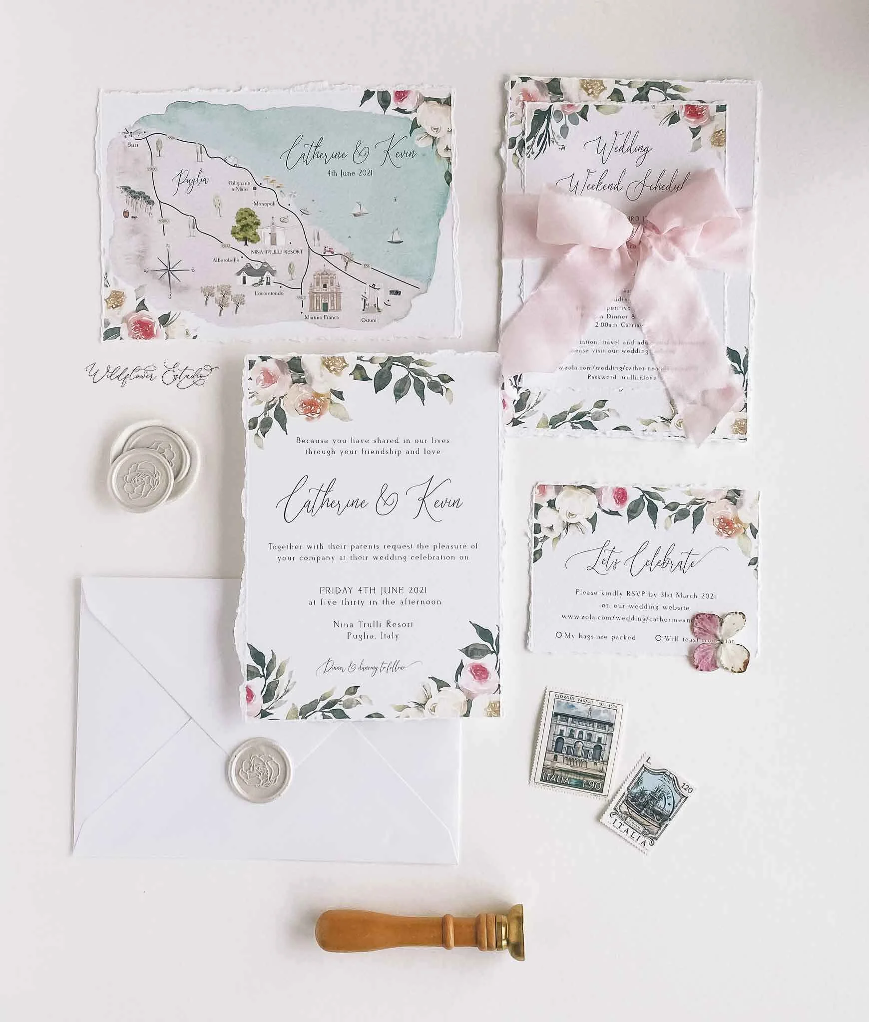 Custom Italy Wedding Map and Invitation Suite www.wildflowerestudio.com .jpg