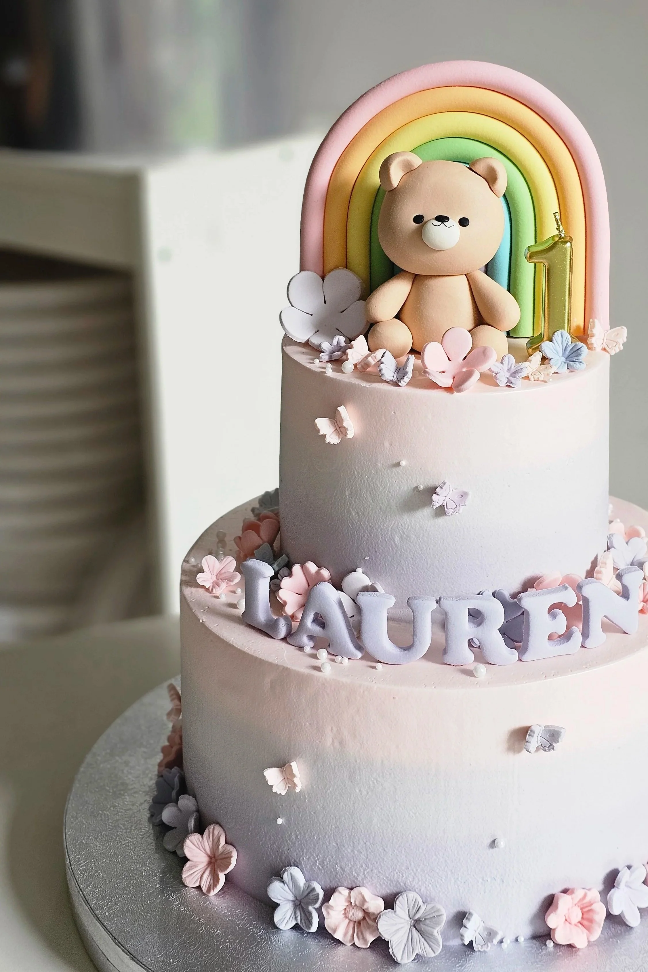 Tiered Floral Bear Cake - Beary Rainbow