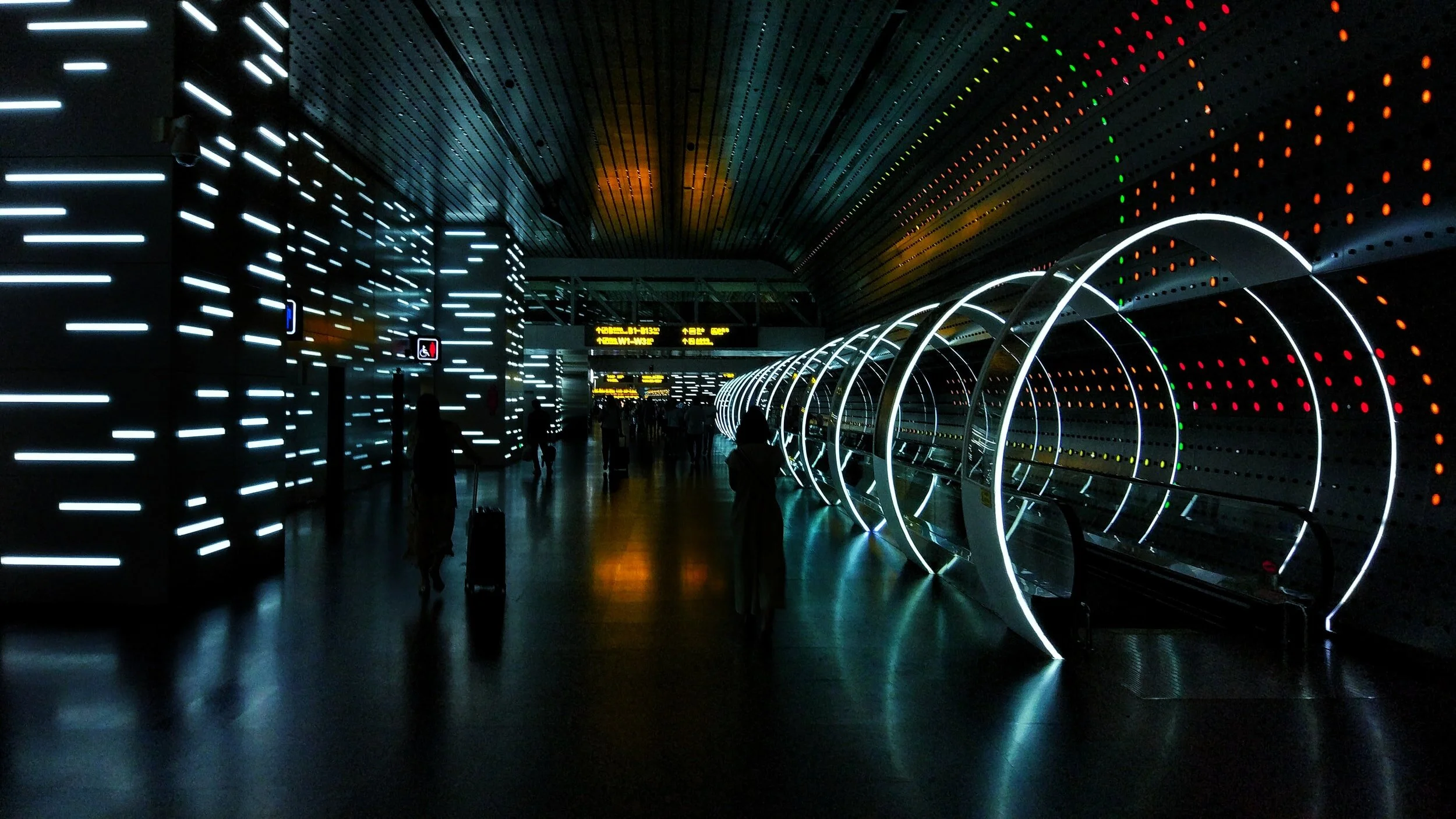 An airport’s travelator does the moving for you