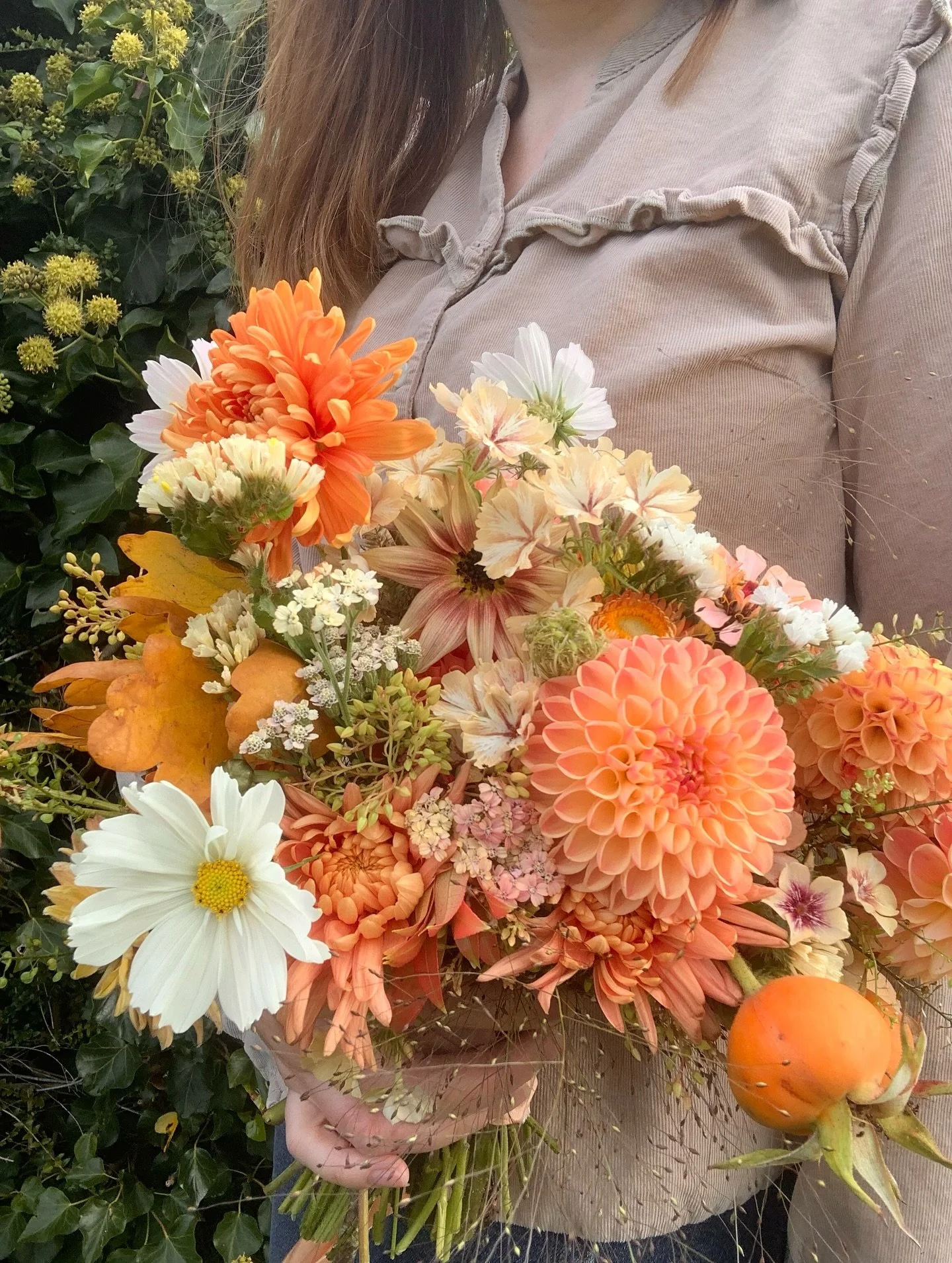 For Alice who married her Luke on Saturday as the clouds parted and sun shone. 

Soft autumnal bouquets brimming with all the fruits of October in Devon for Alice, her bridesmaid and the cutest trio of flower girls. With cosmos dancing in the not ins