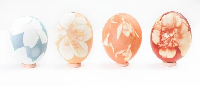 Natural Dyed Eggs w/ Flower Imprints and a Rope Basket 