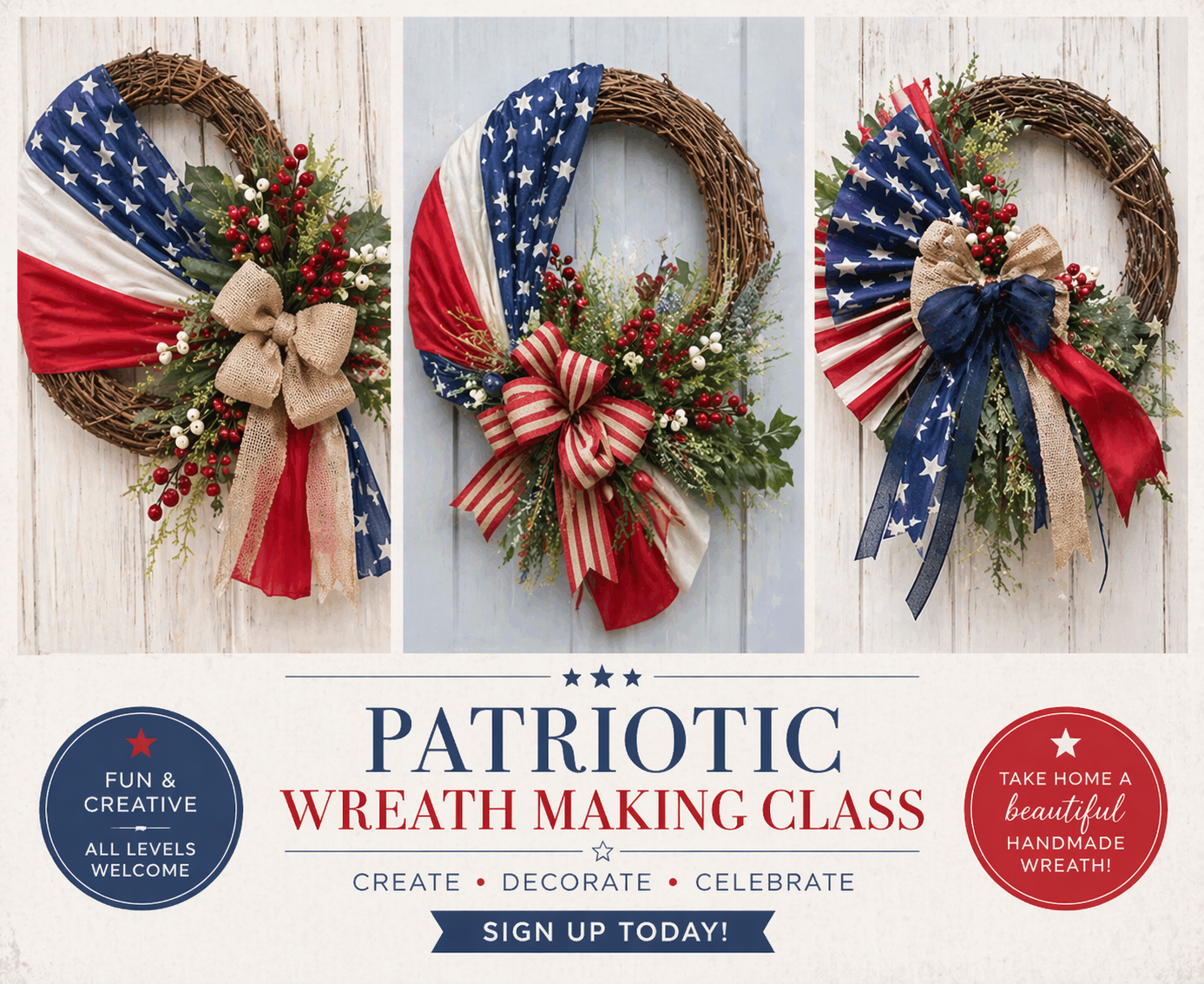 Patriotic Grapevine Wreath Class @ Shade Mountain Winery Riverside