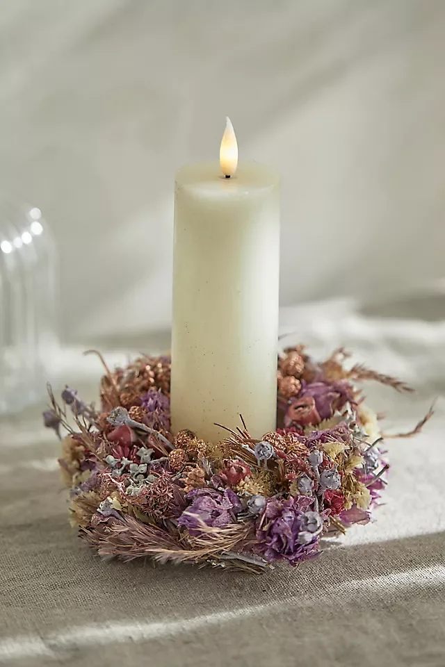 Rustic Elegance Dried Flower Candle Ring Wreath