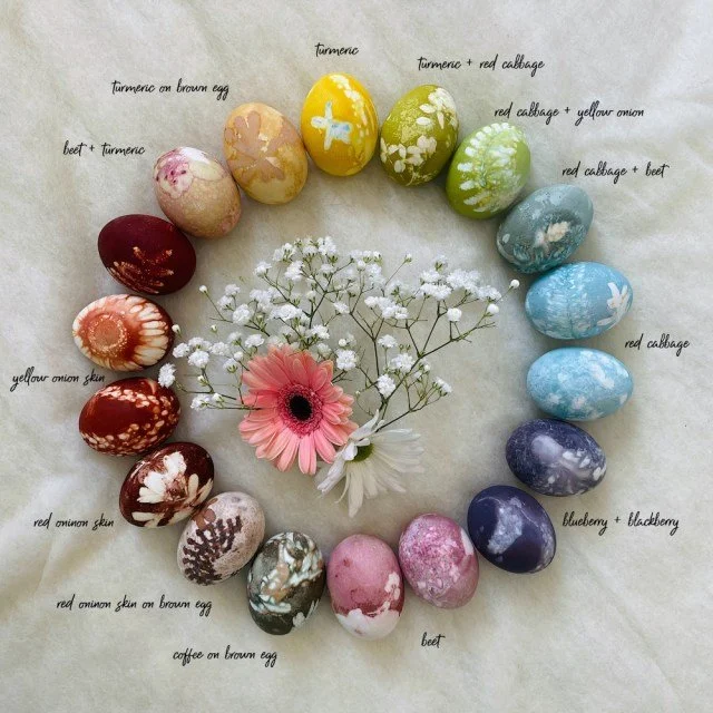 Natural Dyed Eggs w/ Flower Imprints and a Rope Basket