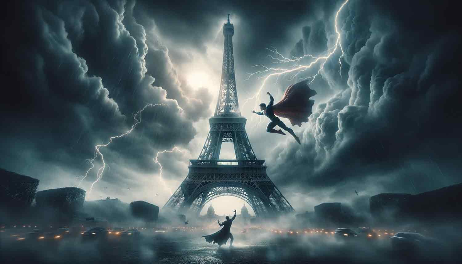 Superhero battle at Eifel Tower