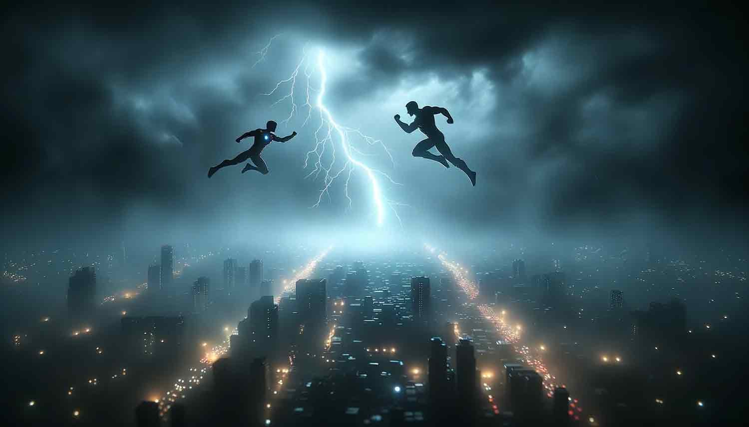 Superhero story above city