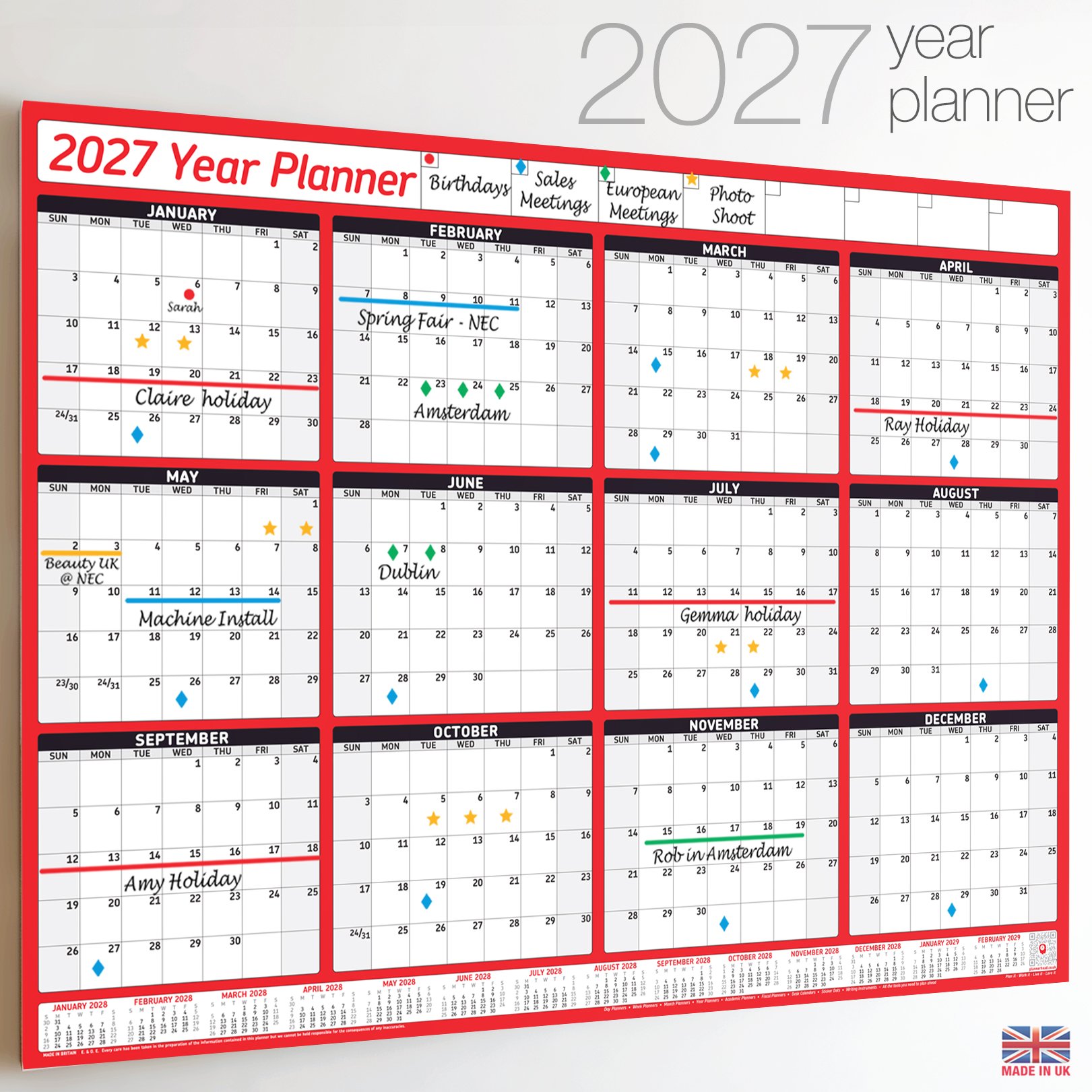 2027 Year Planner Wall Chart / Calendar - Grid Format