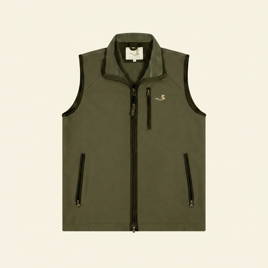 Decoy Reelfoot outdoor layering vest in marsh grass olive green with zippered pockets