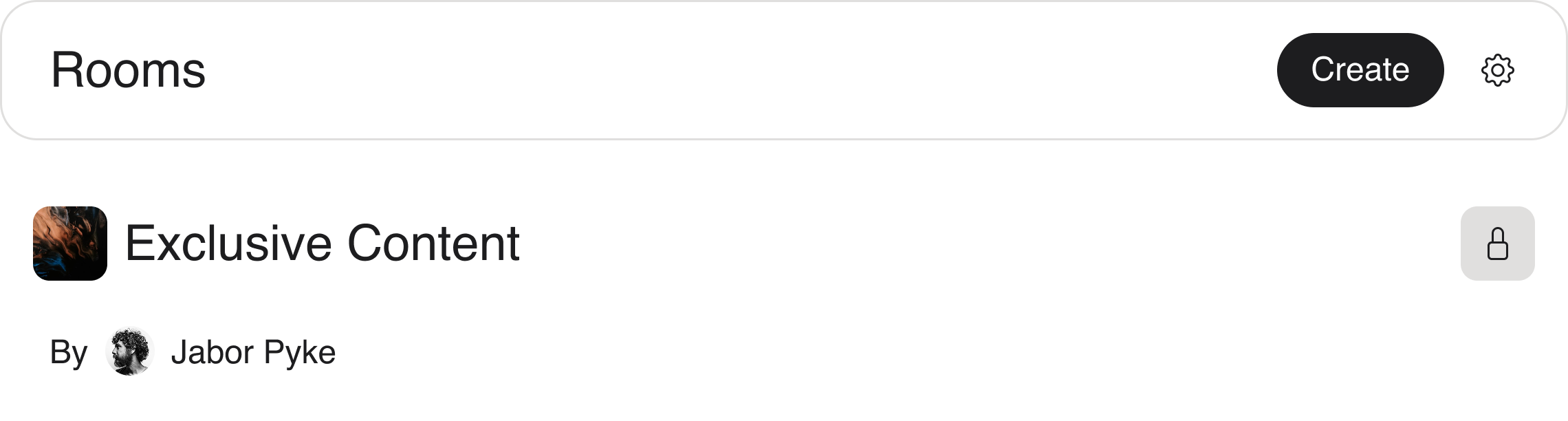 Protected room titled "Exclusive Content" in coapp, created by a member and shown under "Rooms," with a lock icon indicating restricted access.