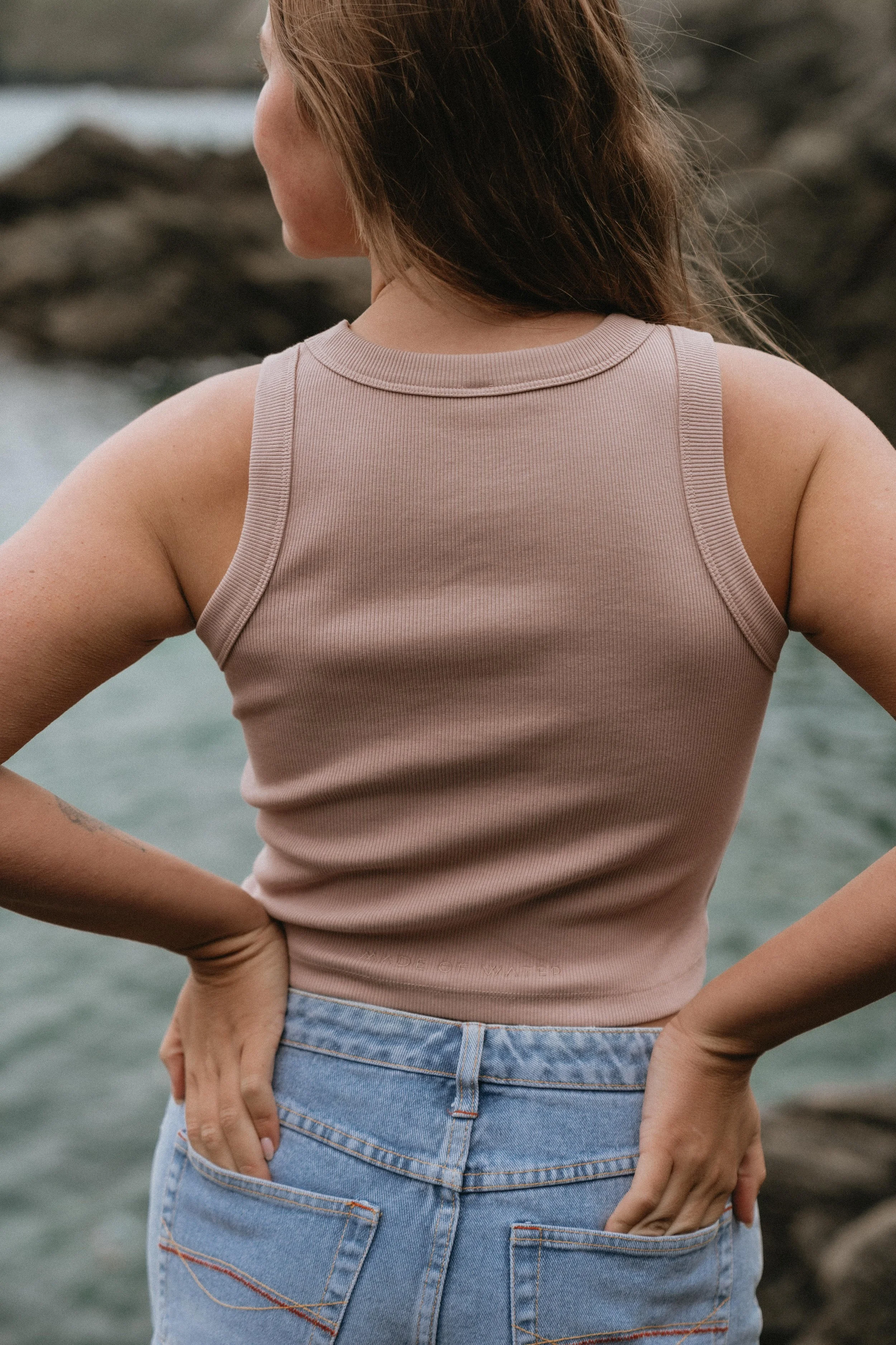 Made of Water | Ribbed Cropped Vest for Women - Hazy Pink - Organic Cotton