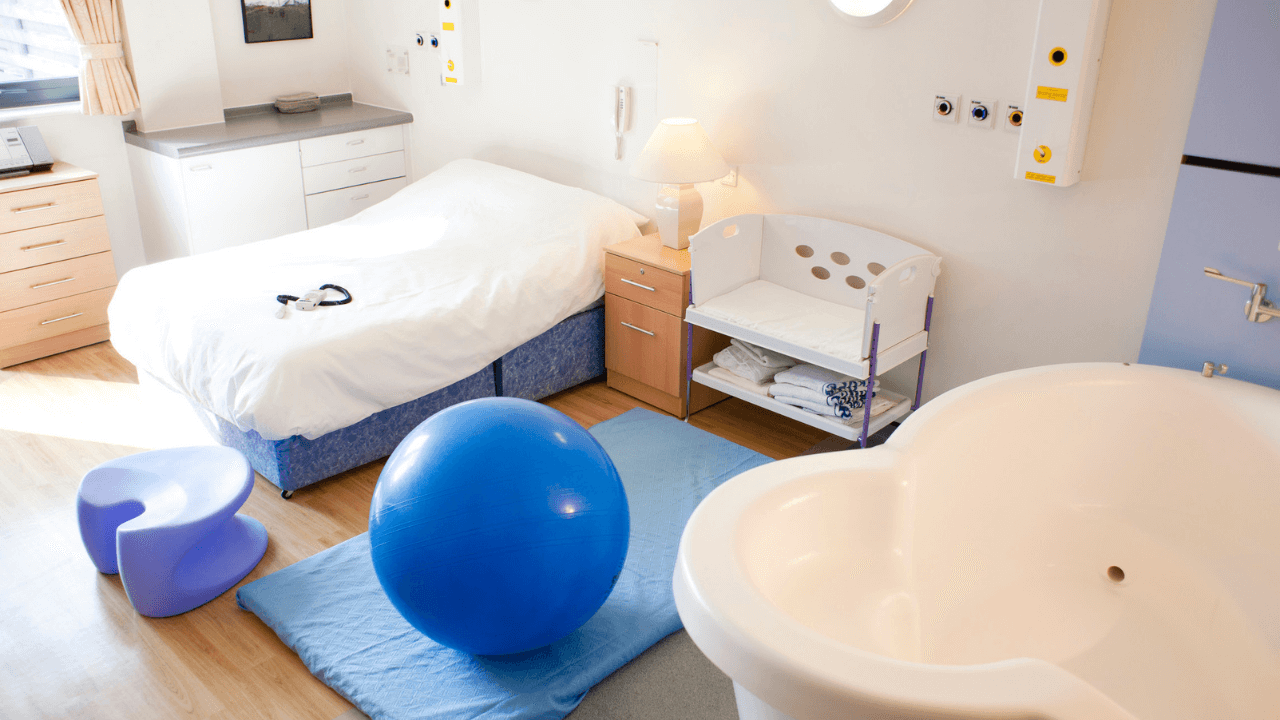 Picture of a birth centre, birth ball and birth pool.png