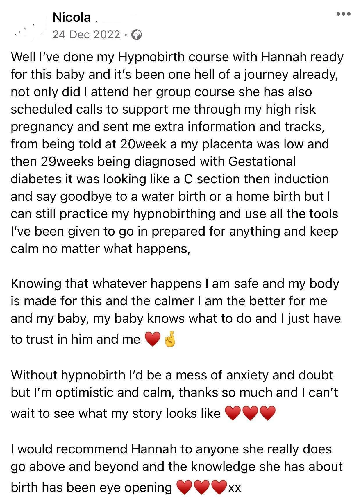 How hypnobirthing helped Nicola during her high risk pregnancy