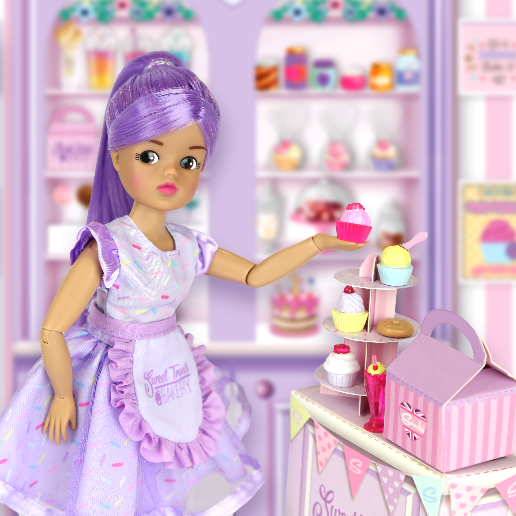 PRETTY DOLL WITH ACCESSORIES NEW SINDY SWEET TREATS BAKERY PLAYSET 