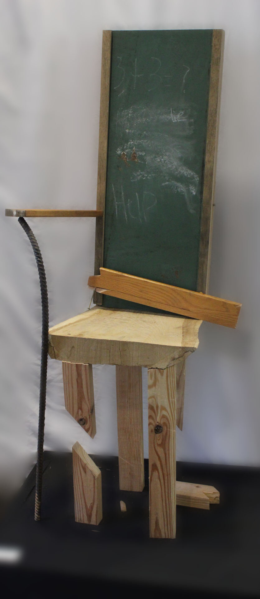 "Grandpa Got Ran Over By A Tractor"
Oak, Yellow pine, Rebar, & Salvaged Chalkboard
