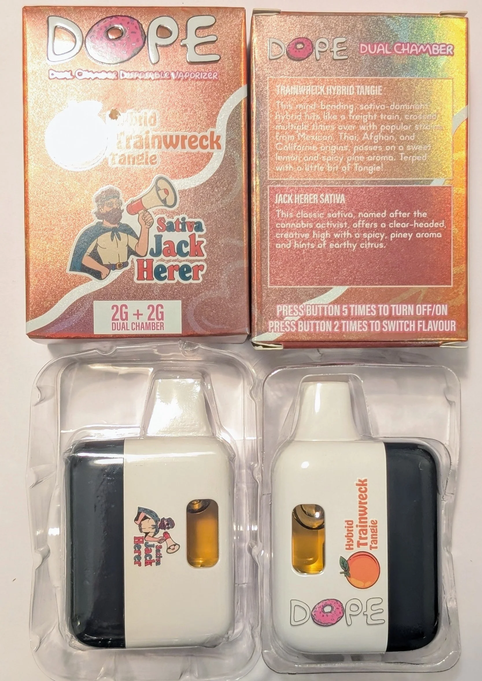 DOPE DUAL SWITCH 4G DISPOSABLES - TRAINWRECK TANGIE N& JACK HERER