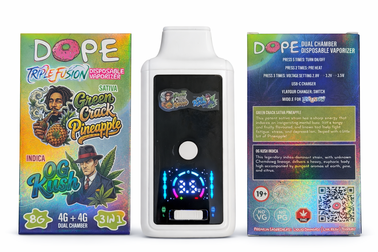 DOPE 8G VAPES - GREEN CRACK PINEAPPLE & OG KUSH