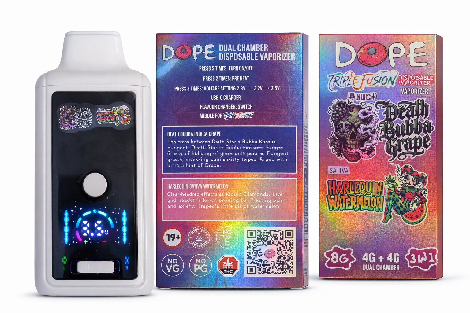 DOPE 8G VAPES - DEATH BUBBA GRAPE &  HARELQUIN WATERMELON