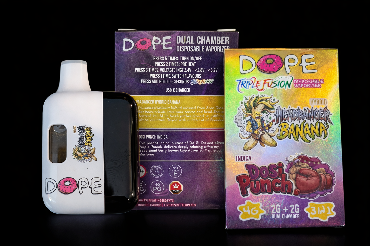 DOPE 4G VAPES - HEADBANGER BANAN & DOSI PUNCH (NEW & IMPROVED)